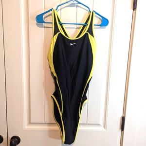 Nike Women's Yellow and Black High Cut One Piece Swimsuit